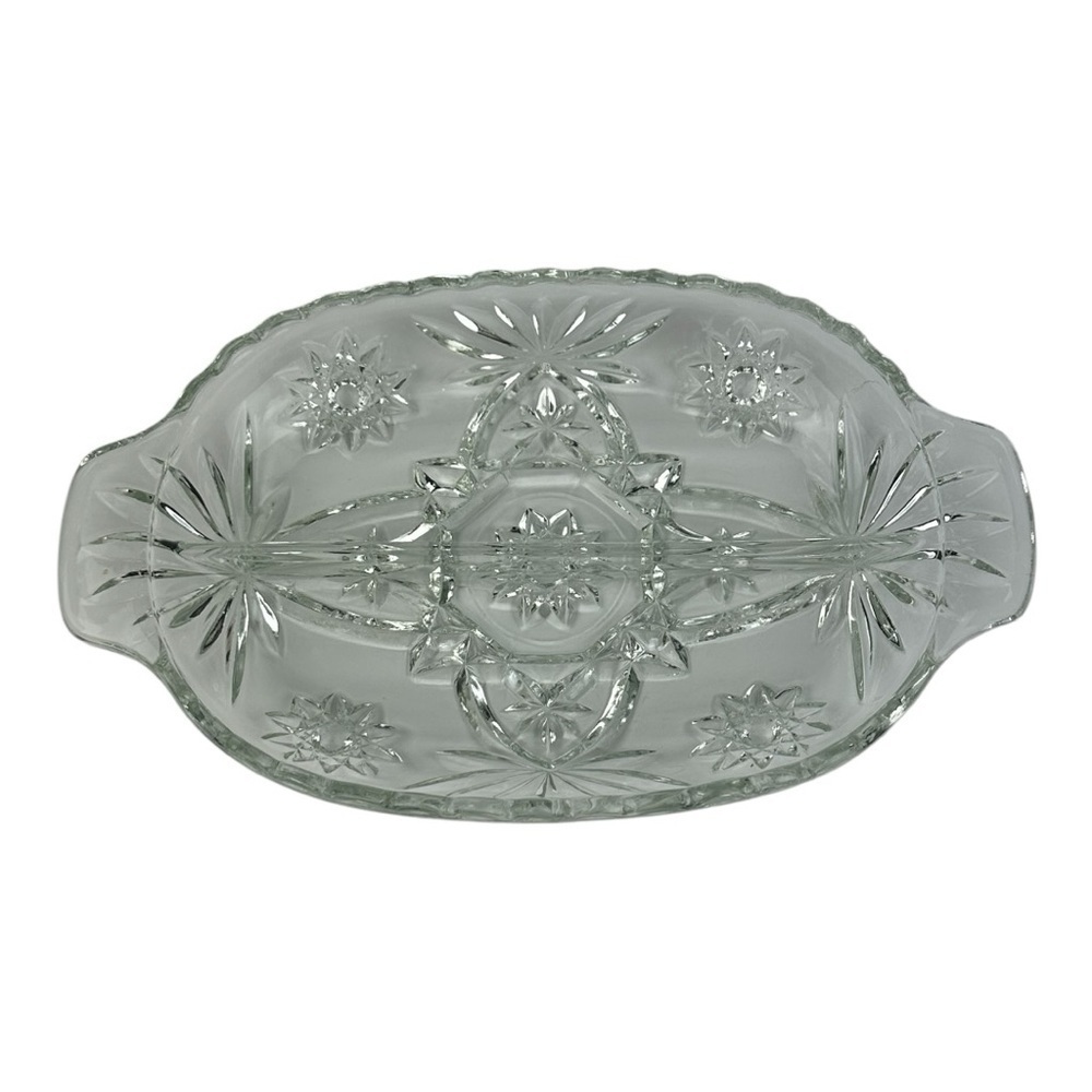 Vintage Anchor Hocking Star Of David Divided Relish Dish Pressed Clear Glass